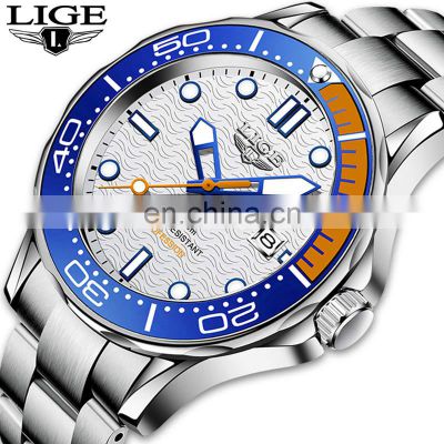 LIGE 8936 Mens Quartz Watch Fashion sport chronograph Stainless Steel Watch Mens