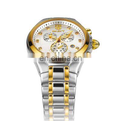 Luxury Gold Fahion Steel Band Watch 6 Eyes Chronograph movement Date For Male Diamond Brand Wristwatch