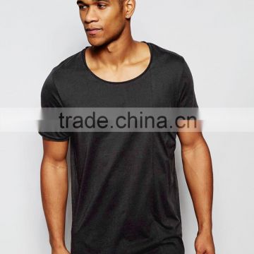 Mens Short Sleeve Navy Longline T-Shirt With Big Drape Pocket