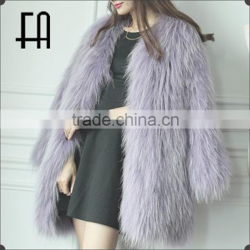 Factory direct wholesale long baby purple white raccoon dyed fur knitted overcoat