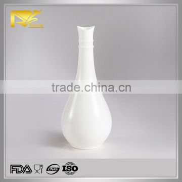White gold rim ceramic tall slim vase, cream ceramic vases