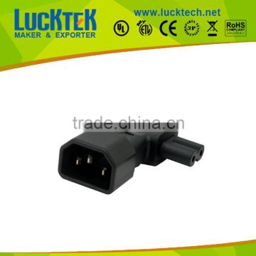 IEC power adapter, C14 male to C7 angled power adapter
