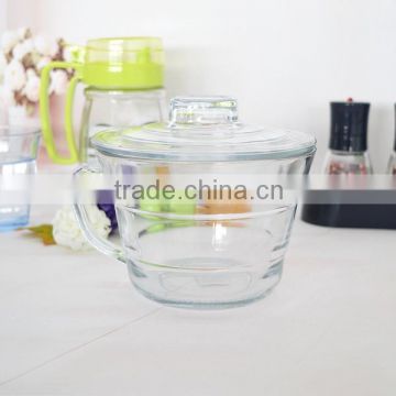 30oz high quality clear pressed glass bowl with handle and glass cover from Bengbu cattelan glassware
