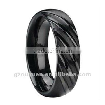 Fashion Men and Women Black Ceramic Wedding Band Ring, Grooved Black Ceramic Ring