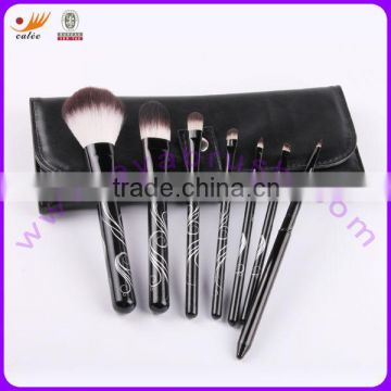 7 Piece Black Mini Makeup Brush Set With Wooden Handle