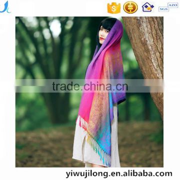 High quality rainbow hajib paisley jacquard pashmina scarf shawl
