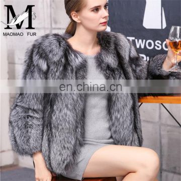 2016 European Winter Warm Fox Fur Coat for Women Genuine Silver Fox Fur Coat