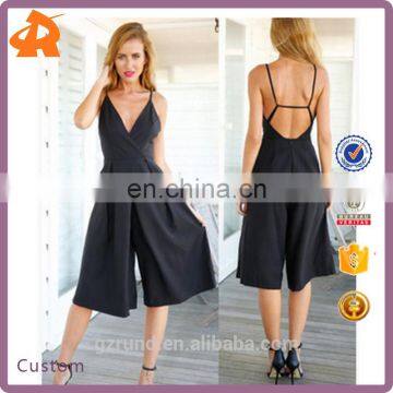 New model hot style wide-legged pant small quantity deep V neck ladies jumpsuit