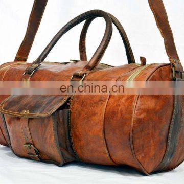 Real Leather Vintage Messenger Bag Brown Duffel Gym Bag Round Travel Bag Luggage bag
