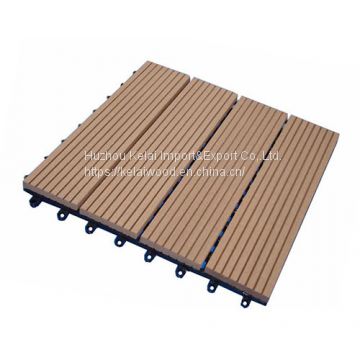 cheap price chocolate and reddish brown hollow decking 300 x 300 wood fiber+HDPE engineered flooring WPC DIY interlock deck tile