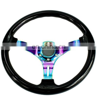 350mm 3 Inches Deep Dish 6 Hole Racing Steering Wheel Black with Horn Button