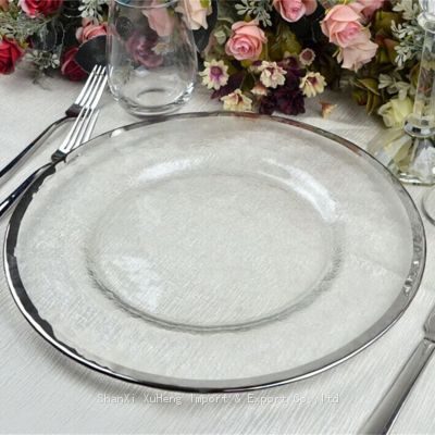 Silver Rimmed Charger Plate Under Plate Glass Chargers For Wedding Decoration