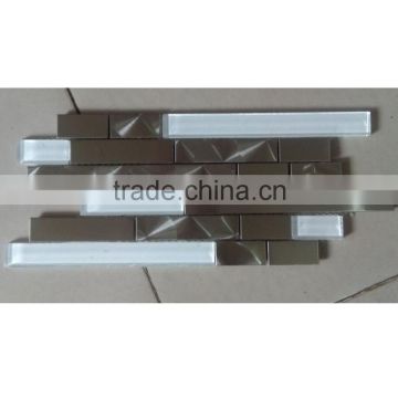 Hot sale silver stainless steel mix white glass mosaic for lobby wall
