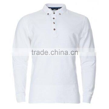 100% Cotton Custom Men Long Sleeves White Polo Shirt with Knitted Cuffs