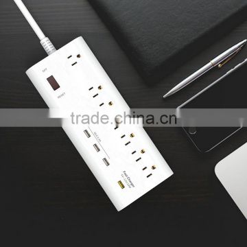 New US plug 7 way extension cord socket with usb FC3.0 high speed charger
