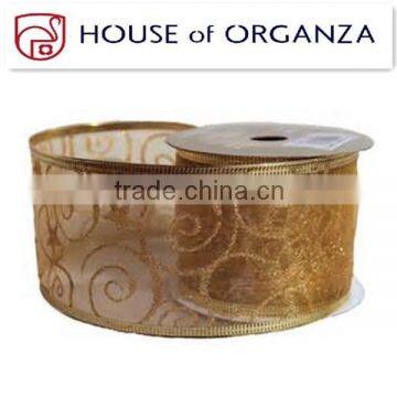 2014 New Design and Bronzing Organza Chrismas Ribbon