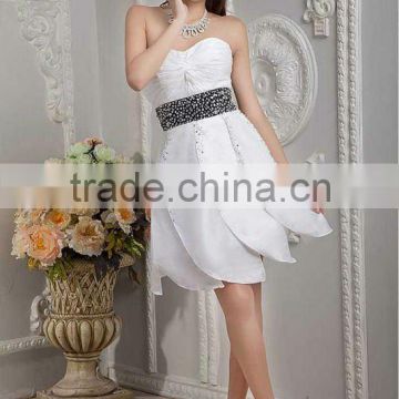 New Elegant White Sweetheart A-line Short Mini Beaded Satin Evening Dress Prom Gowns xyy04-062