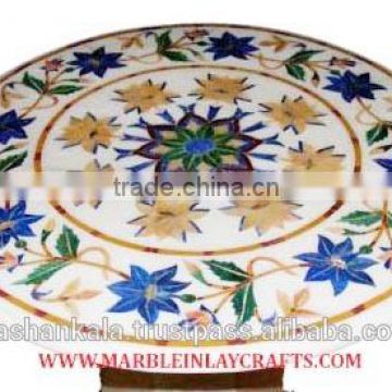 Round White Marble Inlay Coffee Table Tops, Marble Antique Coffee Table Top