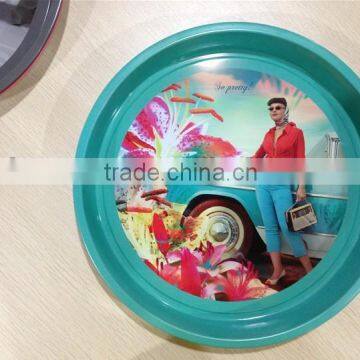 non-slip printing metal tin round serving tray