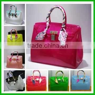 PVC bags handbag candy color tote bag made in china