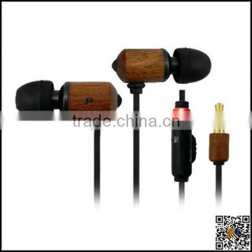 Wood-ear wire remote control headphones,Wood earphone