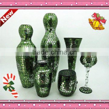 crackle mosaic glass green vases