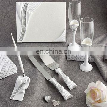 Fine rhinestones decoration resin guest book/ Pen/ Cake Knift/ Sever/ Toasting Flutes Set wedding party favors