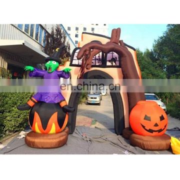 Hot Sale Decorative Entrance Gate Halloween Ornaments Crazy Haunted House Witch Pumpkin Inflatable Arch