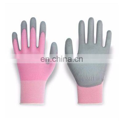 Woman Gardening PU Palm Lite 18 Gauge Pink Gloves For Household Garden Farming Cashier