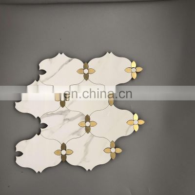 Foshan Customized Shape Ceramic Mosaic Tile Carrara White Mosaic Tiles Golden Color Aluminum Mosaics Tiles Decoration For Wall