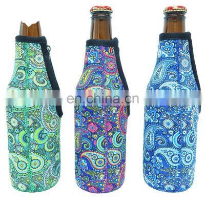 Hot sale beer bottle cooler cover with zipper insulated holder neoprene beer glass bottle sleeve beer bottle covers