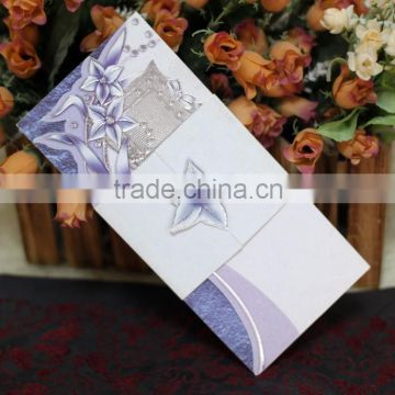 Newest Popular Purple Silver Foldable Wedding Invitation Card Stars