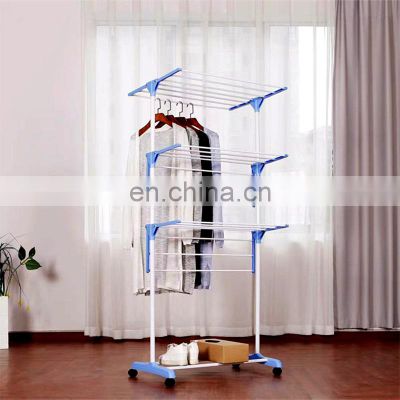 2022 New Product 3 Tier Rolling Dryer Clothes Hanger Collapsible Garment Laundry Rack With Foldable Wings And Casters