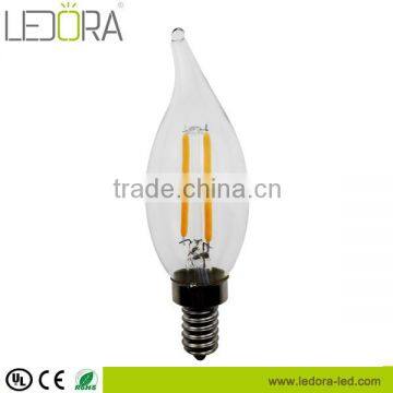 CRI90 warm white 2w 4w 6w 120v e12 dimmable filament flame tip led bulb UL