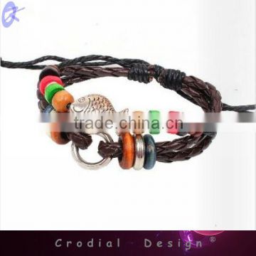 2013 Cheap Wholesale Alibaba Fashion Handmade Leather Bracelets With Alloy Fish For Women