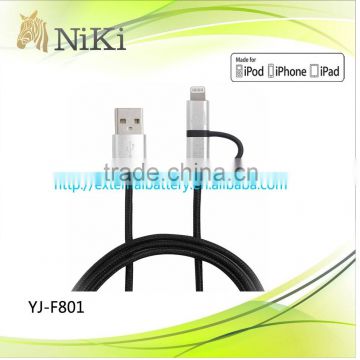 2in 1black charging cable with aluminum alloy housing
