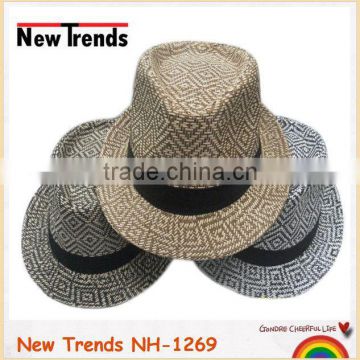 Straw geometrical tribal fedora straw hat