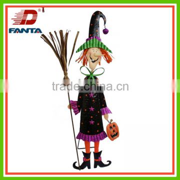 Cutie Halloween metal witch with broom for holiday ornaments