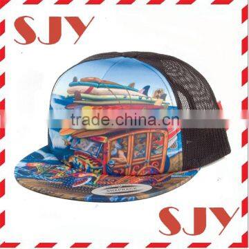 Flat brim wholesale 5 panel mesh trucker hat sublimated caps and hats