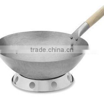 Hand Hammered wok with wooden handle