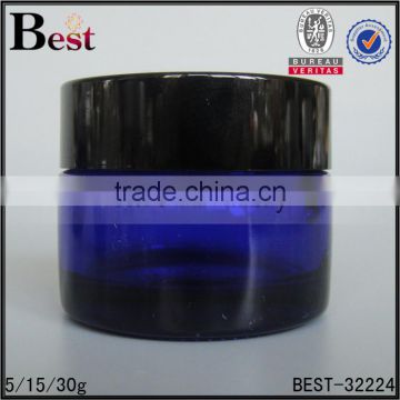 5g 15g 30g hot products small cosmetic jar blue glass cream jar with black plastic lid china suppliers
