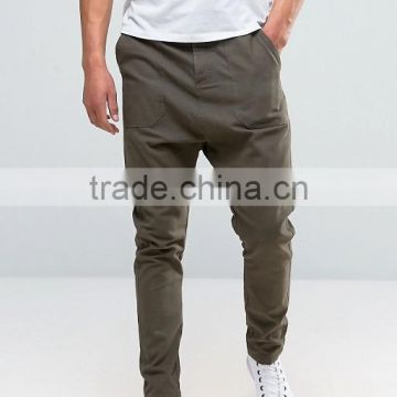 High Quality Custom Guangzhou Manufacturer OEM Drop Crotch Button Fly 100% Cotton Twill Breathable Khaki Men's Casual Pants