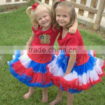American girls july 4th patriotic navy blue and red chiffon fluffy pettiskirts kids tutu skirts
