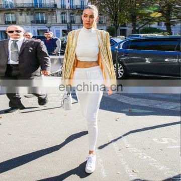 Women Sets Crop Top+Pants suit Girls Slim high collar fashion clothing