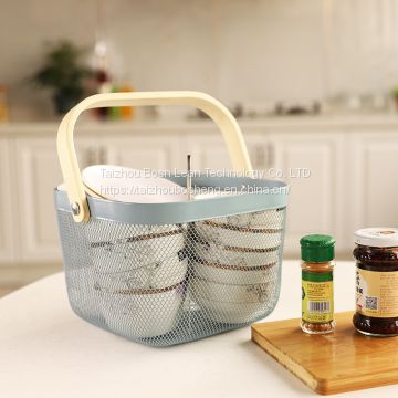 Wooden Handle Metal Wire Storage Laundry Metal Fruit Basket for Pantry Kitchen Organizer