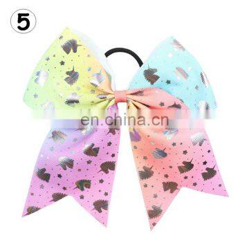 8inch Girl unicorn Hairbands Children Cartoon colorful big hair bows Ponytail 6colors