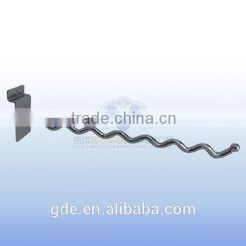Metal chrome wave shaped display hook to slat wall