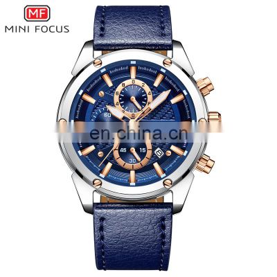 MINI FOCUS MF0161G Men's Fashion&Casual Watch Leather Band Business Watch Luminous Hand Auto Date