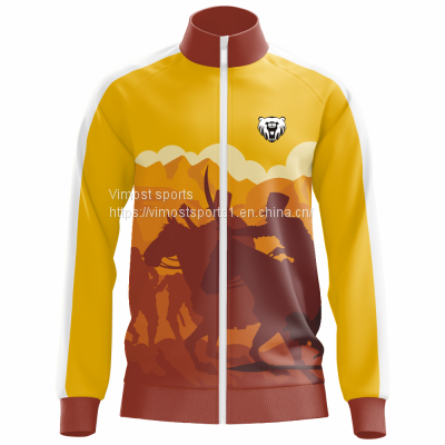 Yellow and Brown Custom Sublimation Jacket with White Zipper