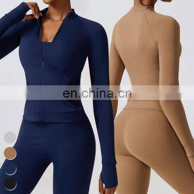 Womens Quick Dry Slim Sports Tops Custom Running Coat Gym Fitness Wear Zipper Long Sleeve Thumb Holes Yoga Jacket For Women
